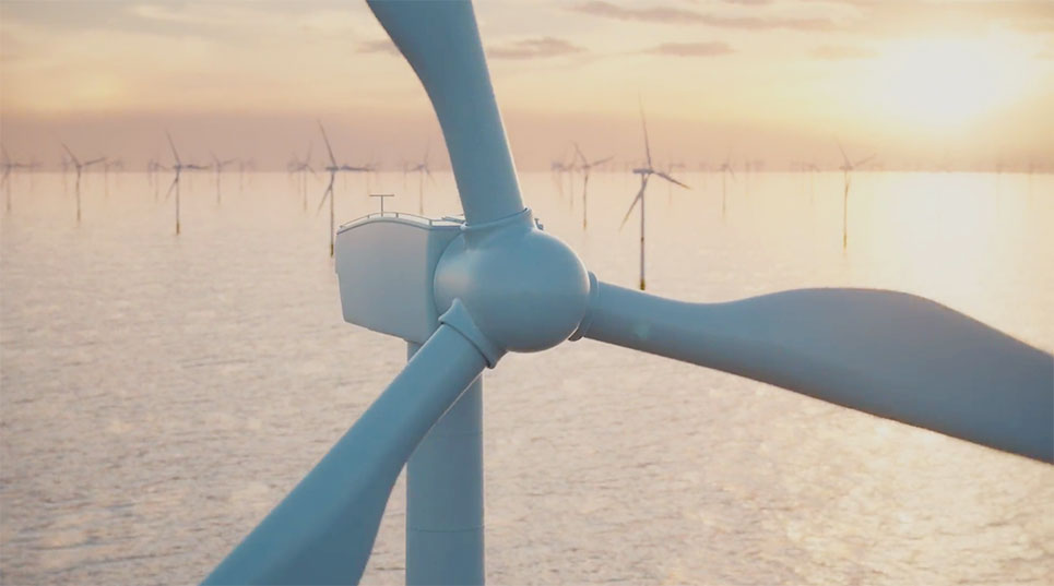 drone image of wind turbine
