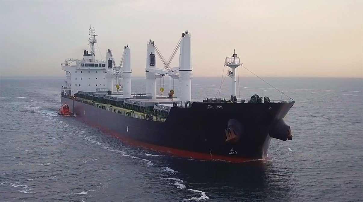 drone image of offshore ship